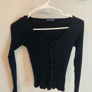 Brandy Melville Black Long Sleeve Ribbed Button Down